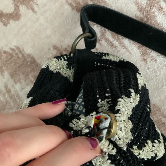 ANTHROPOLOGIE JASPER & JEERA Bohemian Crochet Leather Black Dauphine Hobo Purse - Picture 7 of 16